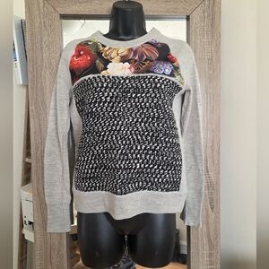 ☆J. Crew Gray and Black 100% Merino Wool Floral Sweater☆